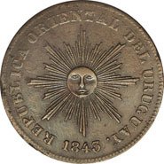 () Монета Уругвай 1843 год 20 сантимов ""  Медь  UNC